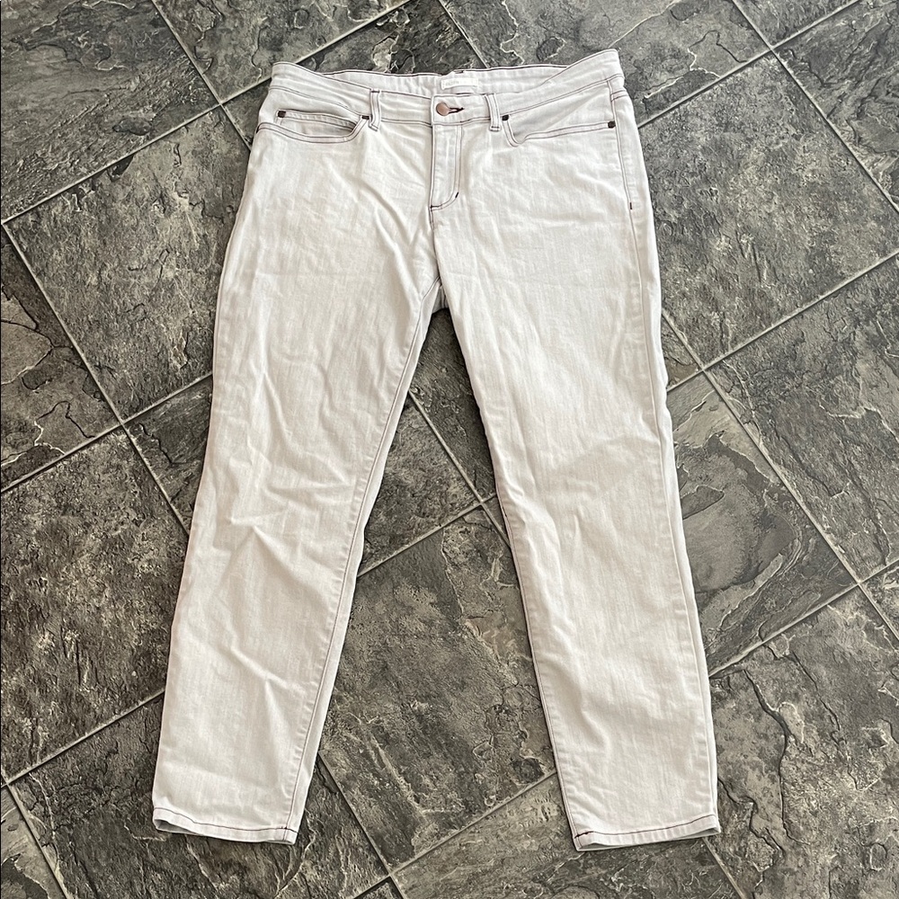 EILEEN FISHER Light Gray Contrast Stitching Slim Coastal Indie Casual Jeans